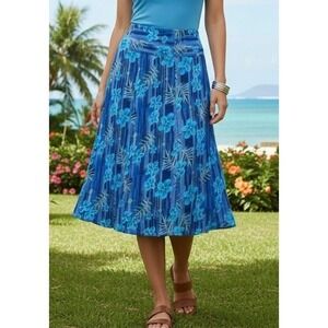 ADINI Womens Plus Floral‎ Tropical Blue Skirt Pleated Poplin Rayon Size 2X NWT